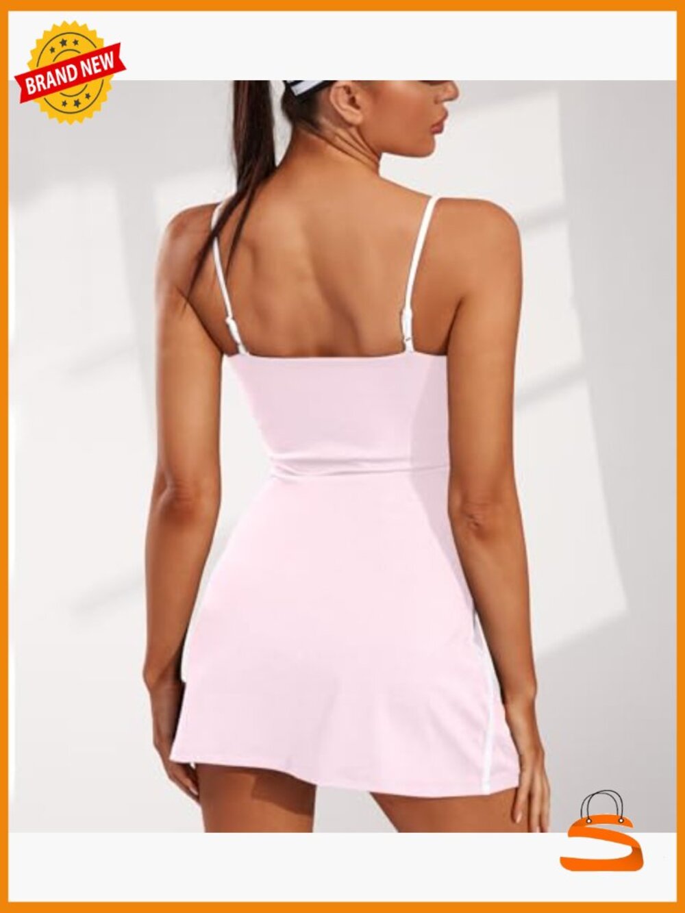 Sleeveless Tennis Dress with Built-in Bra & Shorts Pockets Athletic Golf Dress - Picture 2 of 4